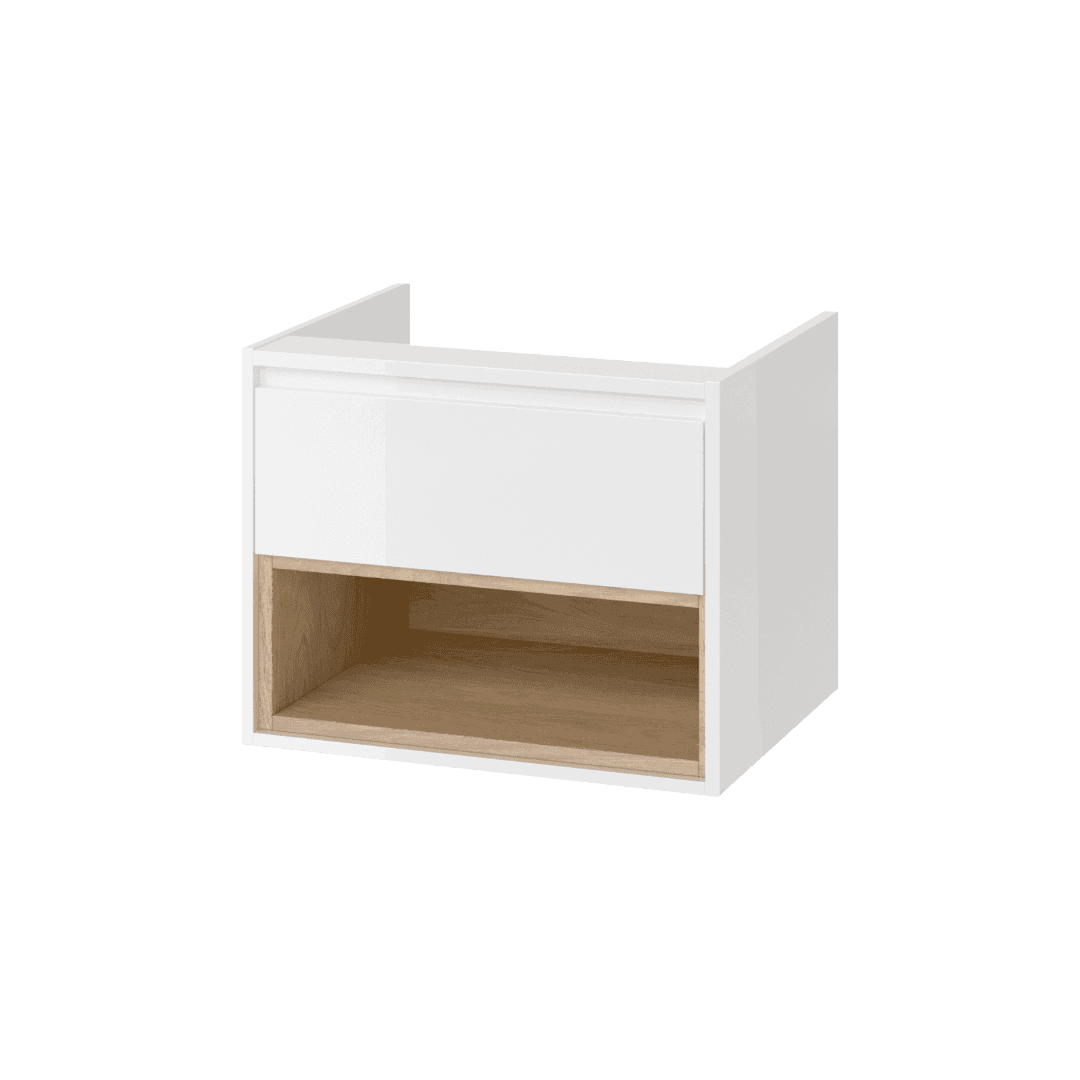 Tuto szafka wisz膮ca 60 cm podumywalkowa 1 szuflada, bia艂y po艂ysk/d膮b
