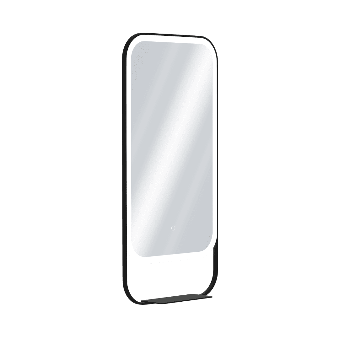 Mila Light lustro 艂azienkowe 100x50 cm z p贸艂k膮, o艣wietlenie LED mata grzewcza, czarny mat