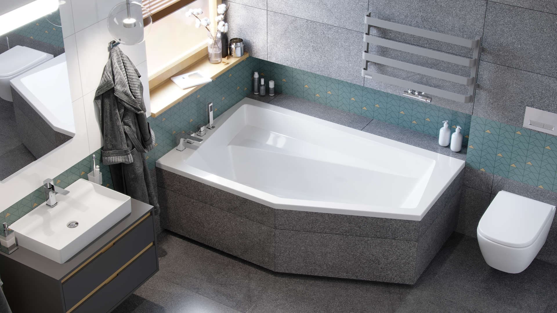 Keria bateria wannowa 4 otworowa, chrom