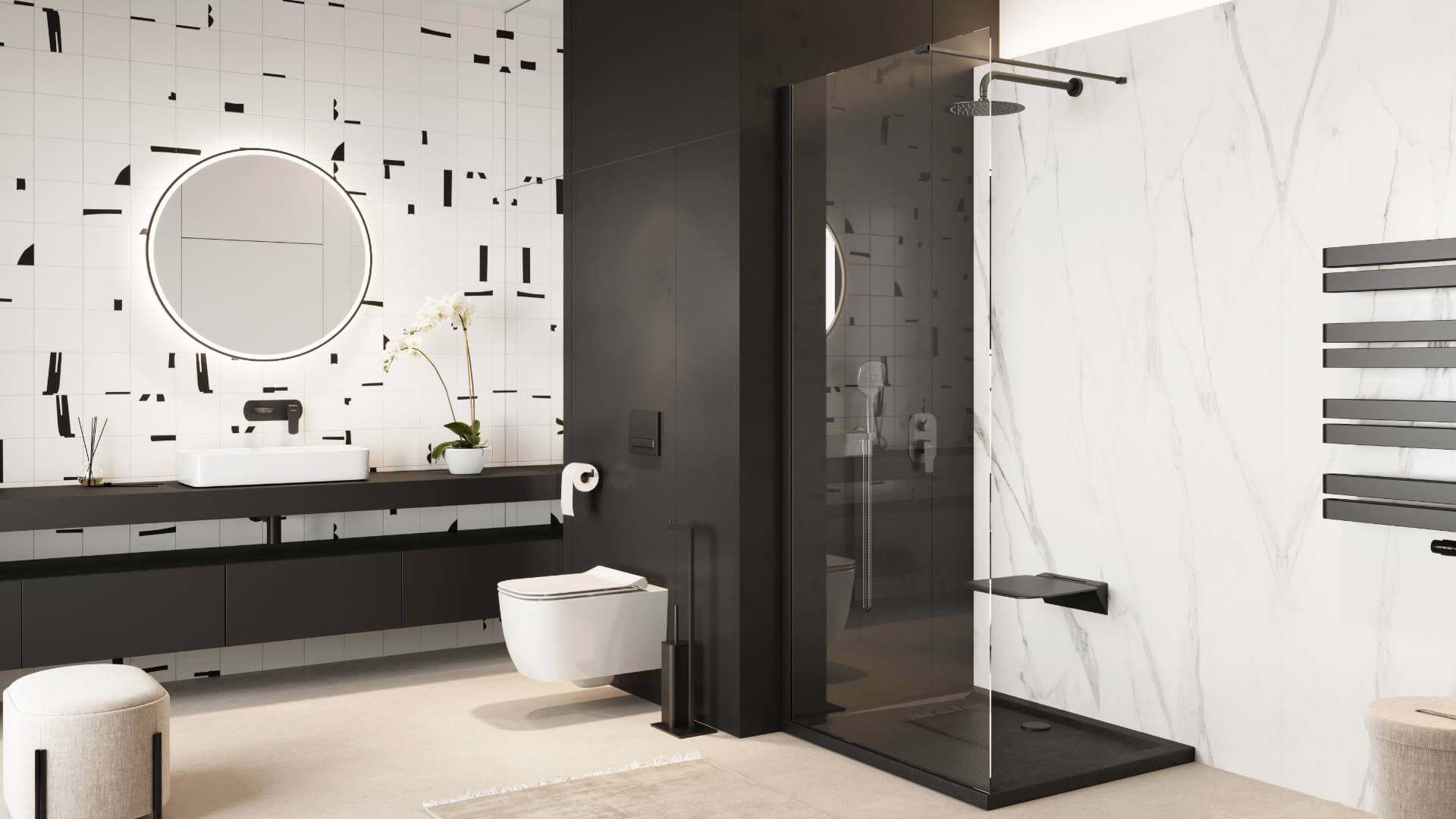 Clever 2.0 bateria umywalkowa podtynkowa komplet, czarny soft