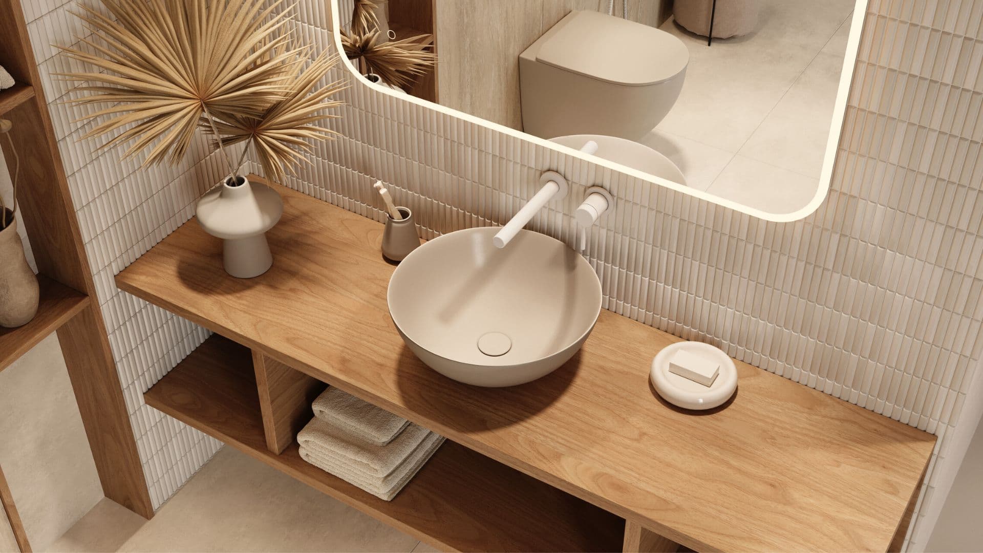 Design Korek klik-klak umywalkowo bidetowy, korpus miedziany szczotkowany, pokrywa ceramiczna cappucino mat