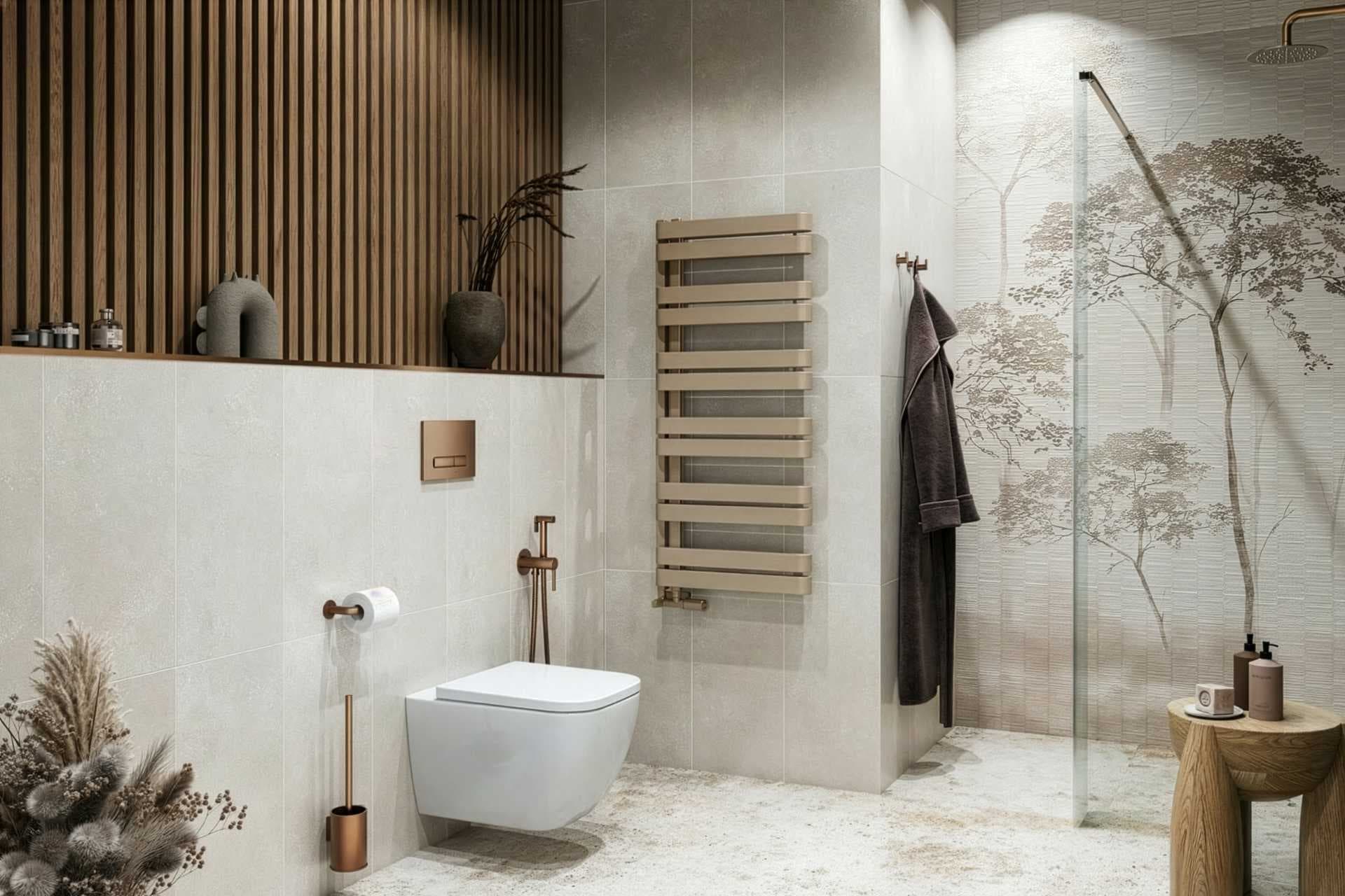 Meteor Side asymmetrical bathroom heater 111x50 cm, cappuccino