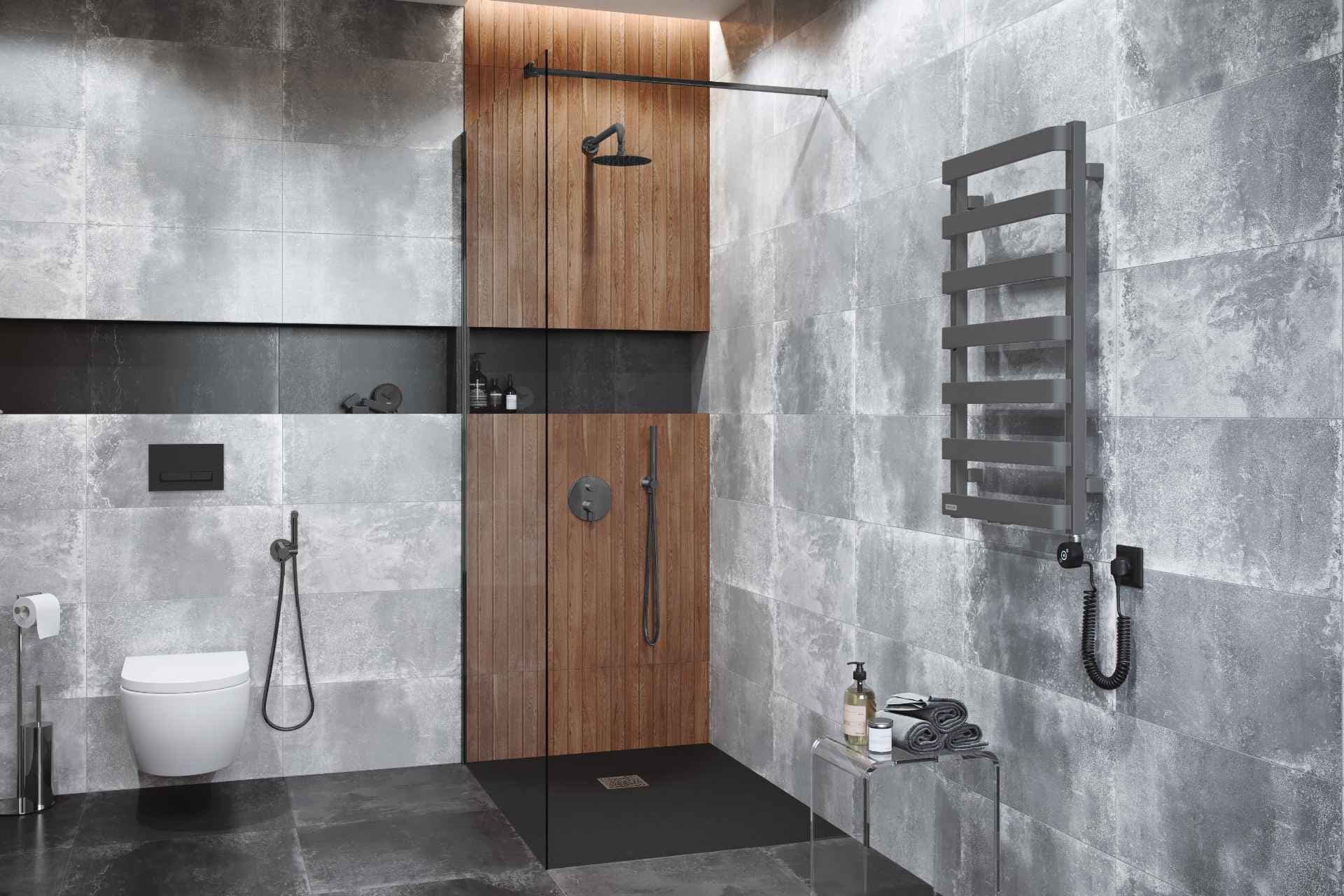 Vidoq walk-in ścianka prysznicowa prosta 100x200 cm, powłoka Clean Control, grafit szczotkowany