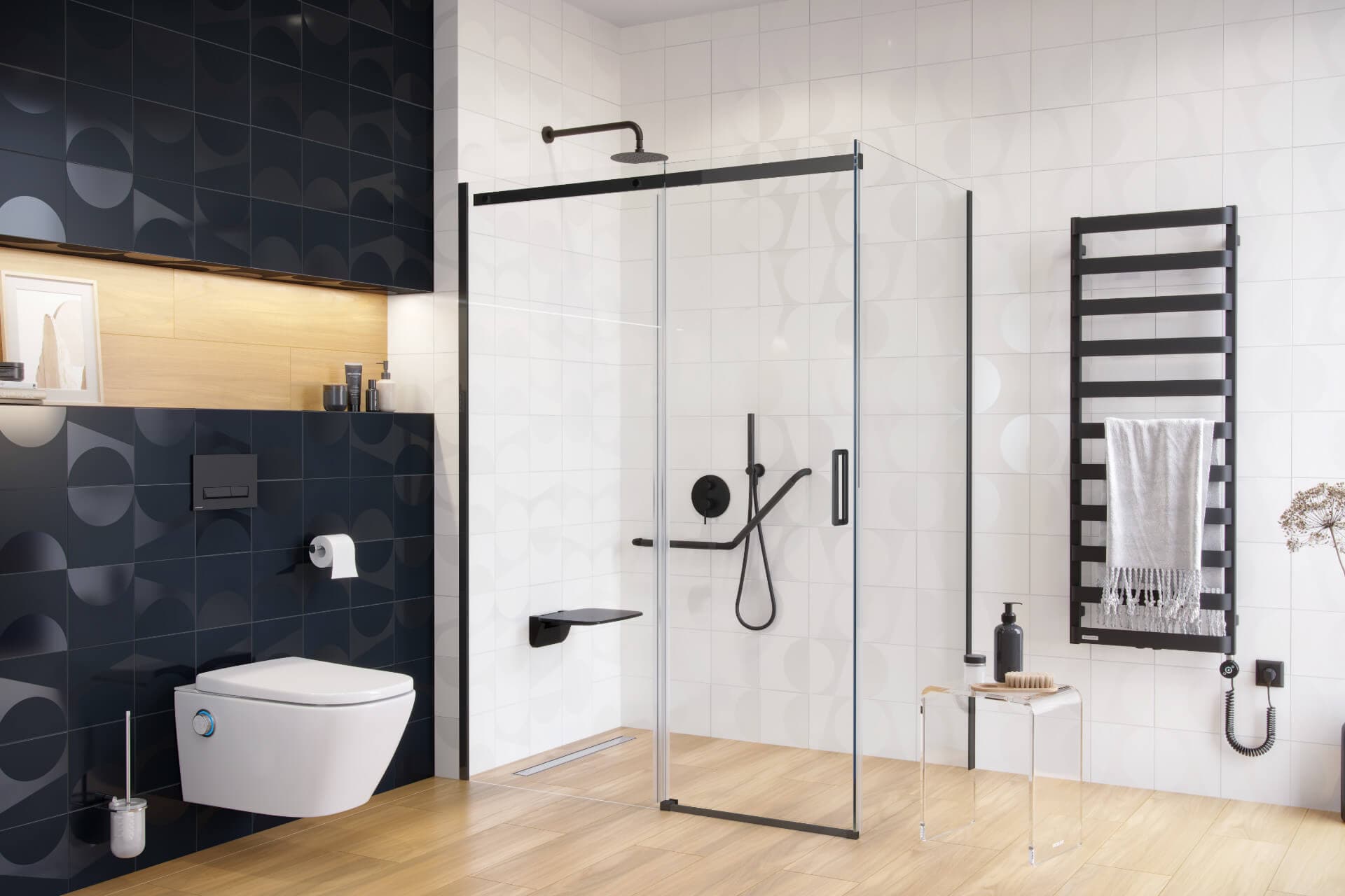 Rols ścianka prysznicowa boczna 80 cm powłoka Clean Control, czarny mat