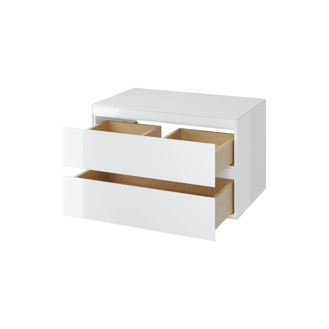 Finli wall-mounted cabinet 80cm, under-basin with top 2 drawers, white glossy