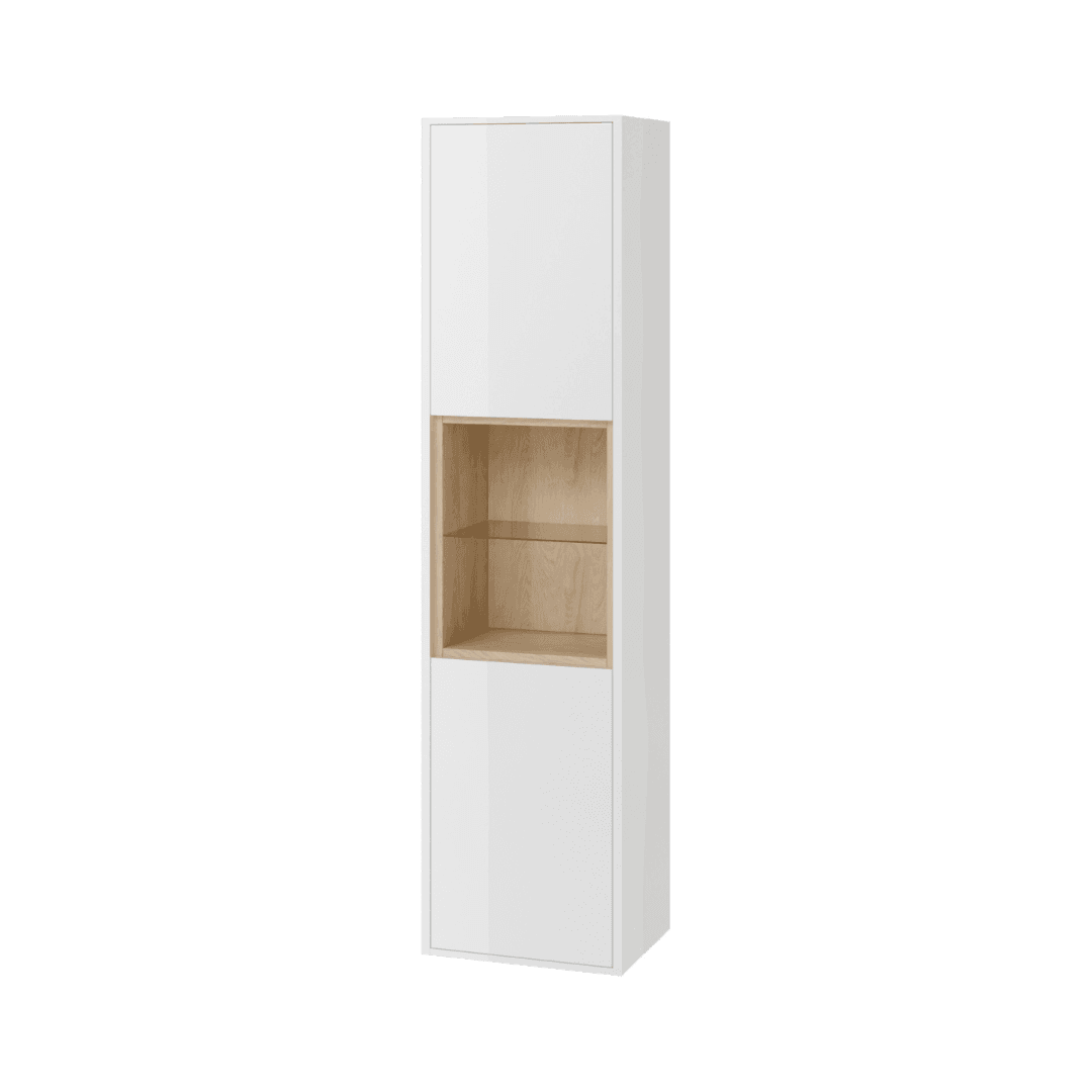 Tuto szafka boczna 160 cm wysoka, bia艂y po艂ysk/d膮b