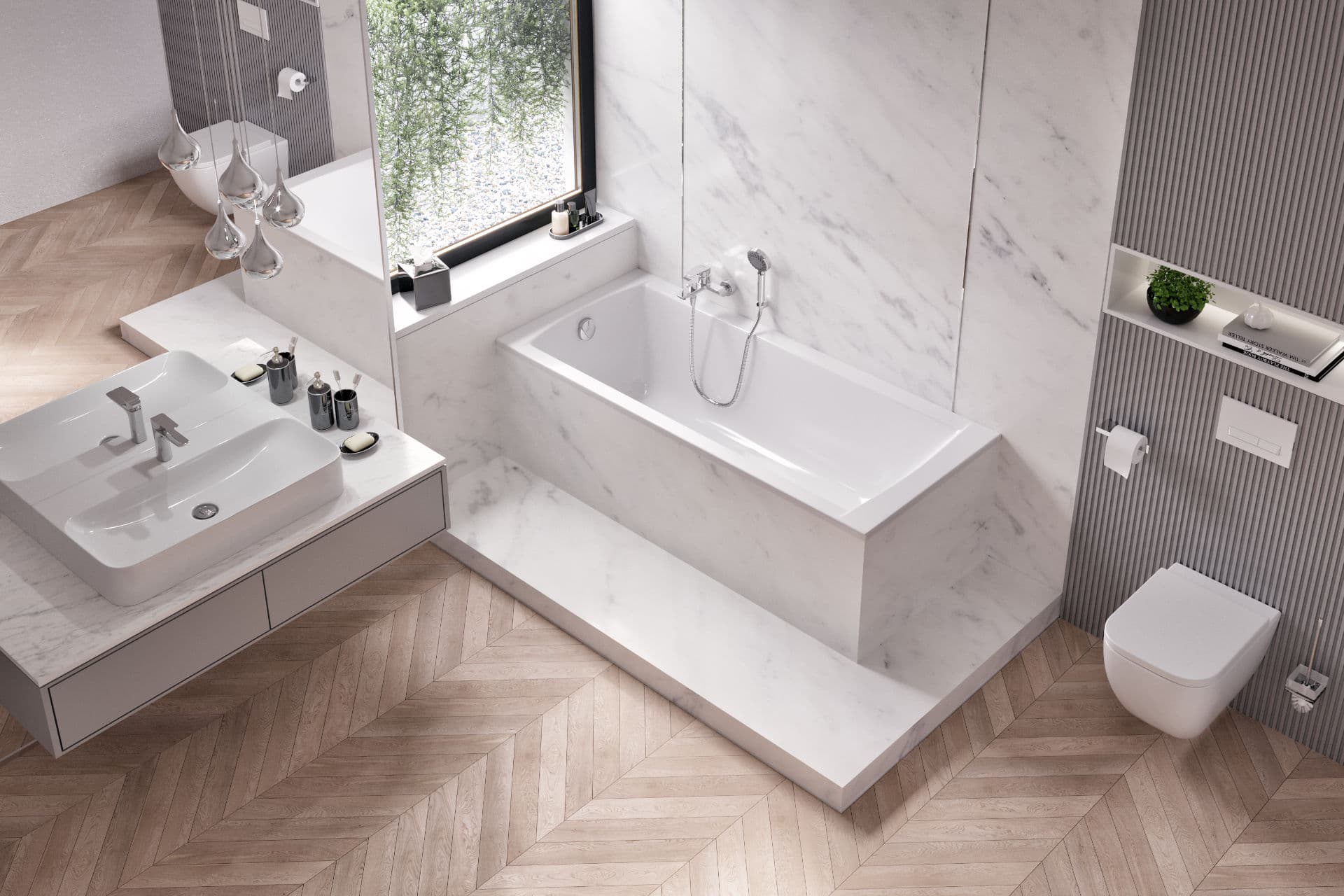 Wanna prostokątna Aquaria 150x70 bateria wannowa Clever