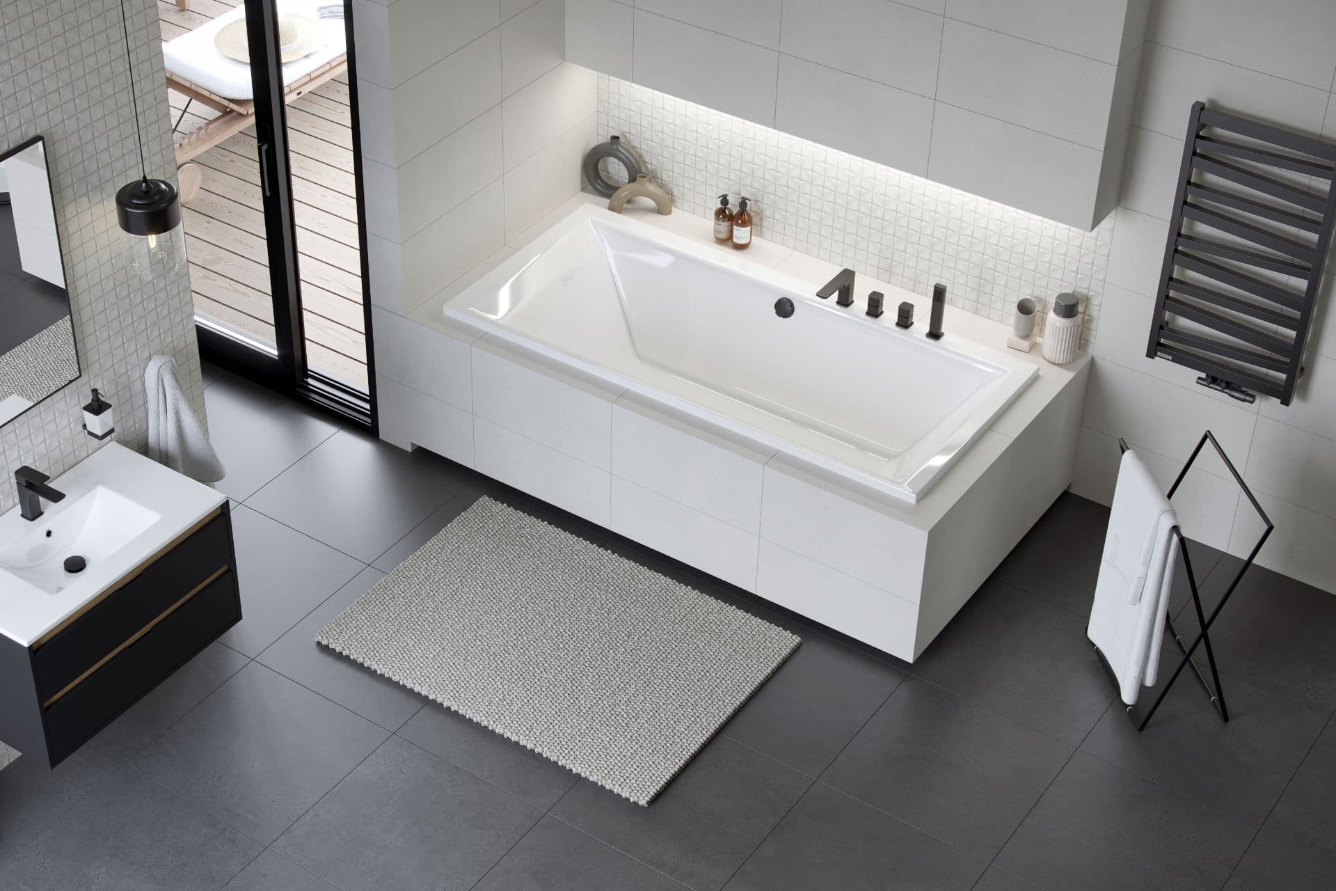Wanna prostokątna Crown Grand 190x90 bateria nawannowa Keria
