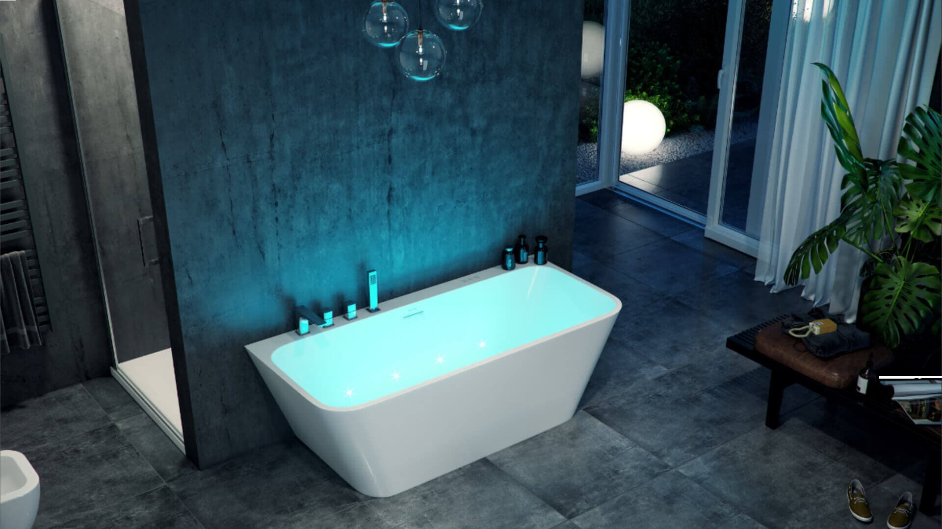 System podwodnego oświetlenia 4-LED z wanną przyścienną Lila 2.0, 160 cm