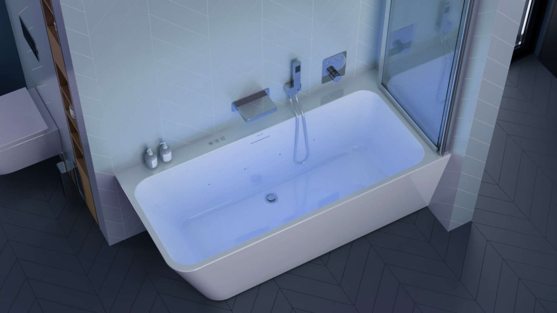 Chromoterapia 4-LED z wanną narożną Lila 2.0, 160 cm, prawą