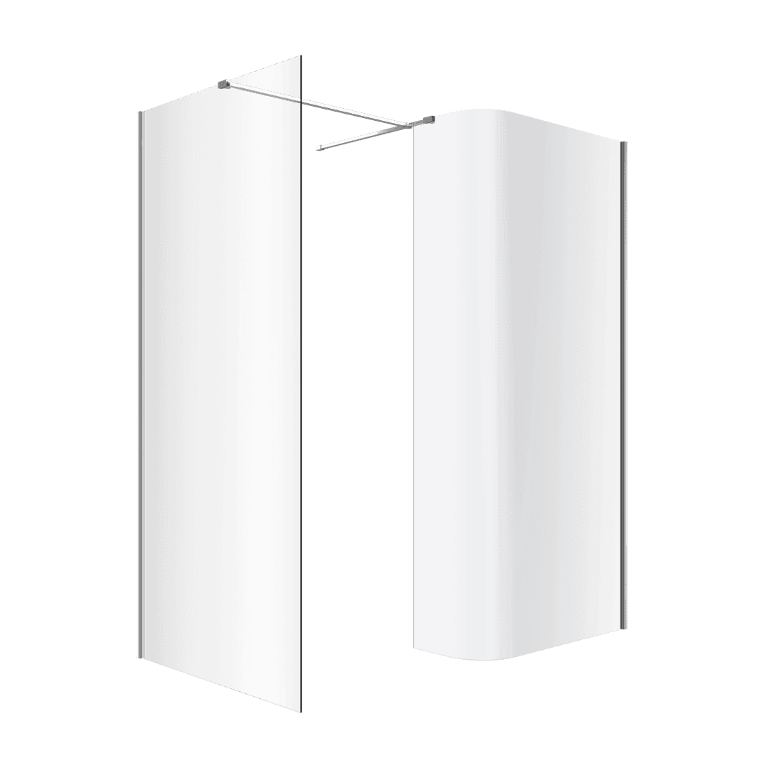 Vidoq walk-in kabina prysznicowa gi臋ta, 艣cianka prosta 90cm, 艣cianka gi臋ta 83cm, pow艂oka Clean Control, chrom