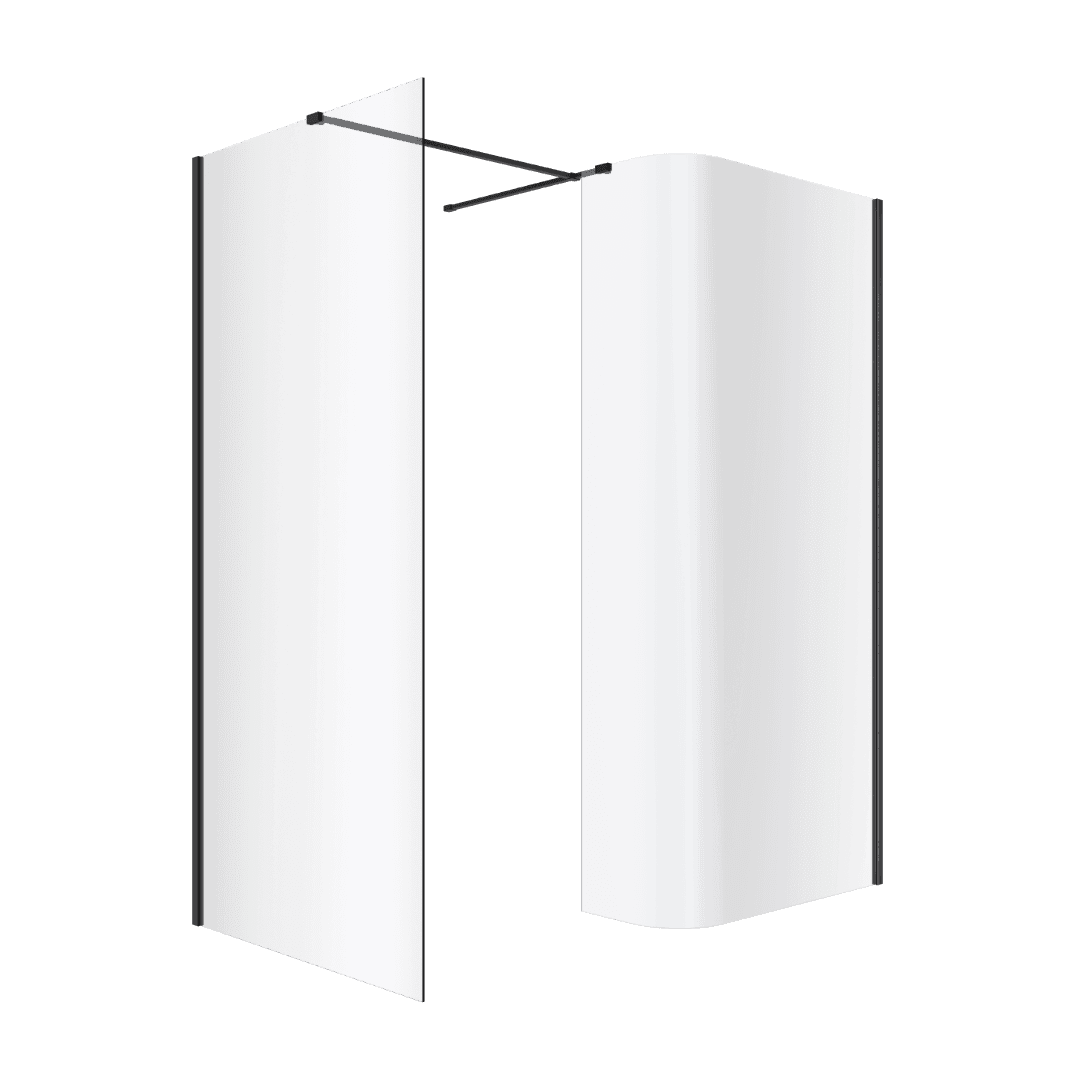 Vidoq walk-in kabina prysznicowa gi臋ta, 艣cianka prosta 90cm, 艣cianka gi臋ta 93cm, pow艂oka Clean Control, czarny mat