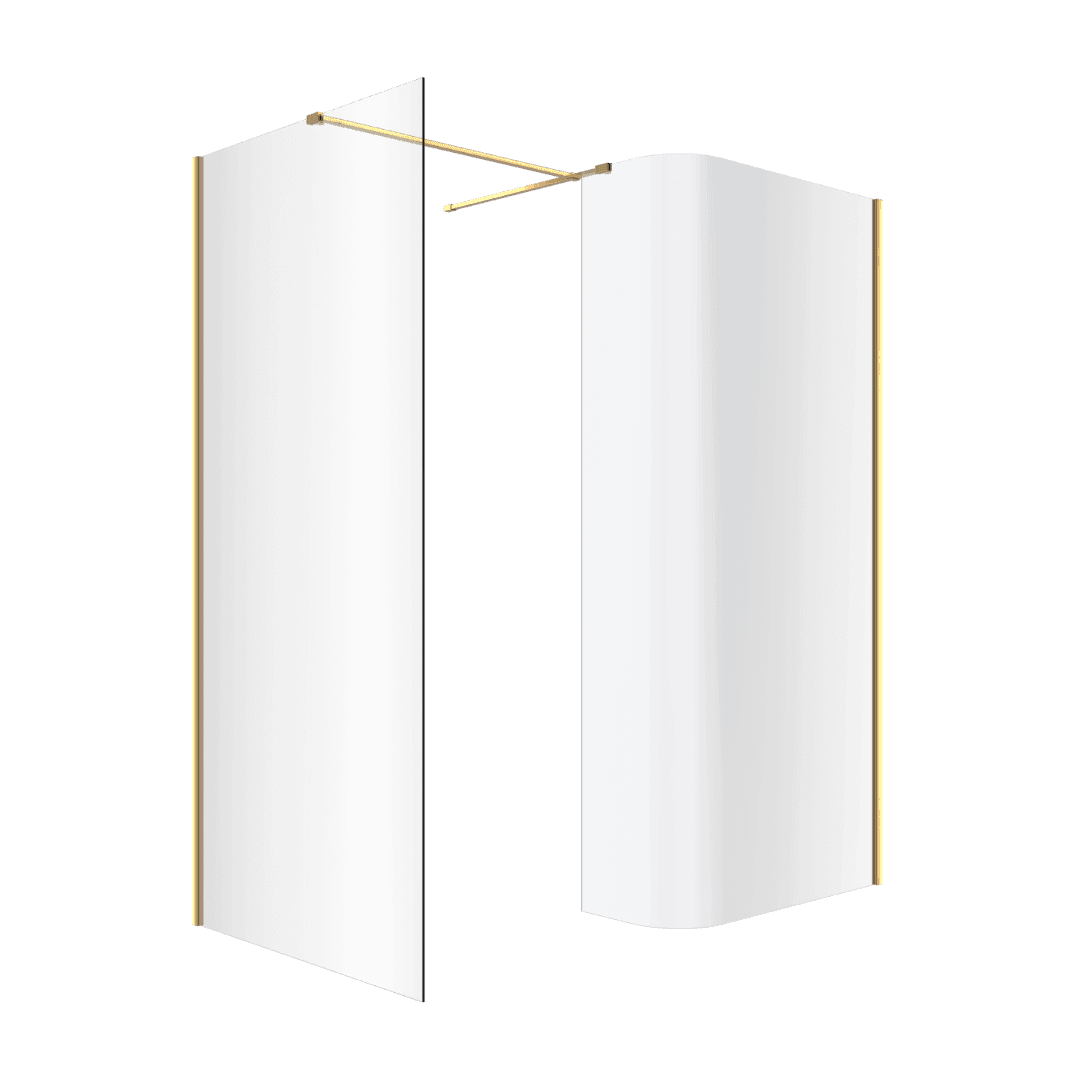 Vidoq walk-in kabina prysznicowa gi臋ta, 艣cianka prosta 90cm, 艣cianka gi臋ta 83cm, pow艂oka Clean Control, z艂oty po艂ysk