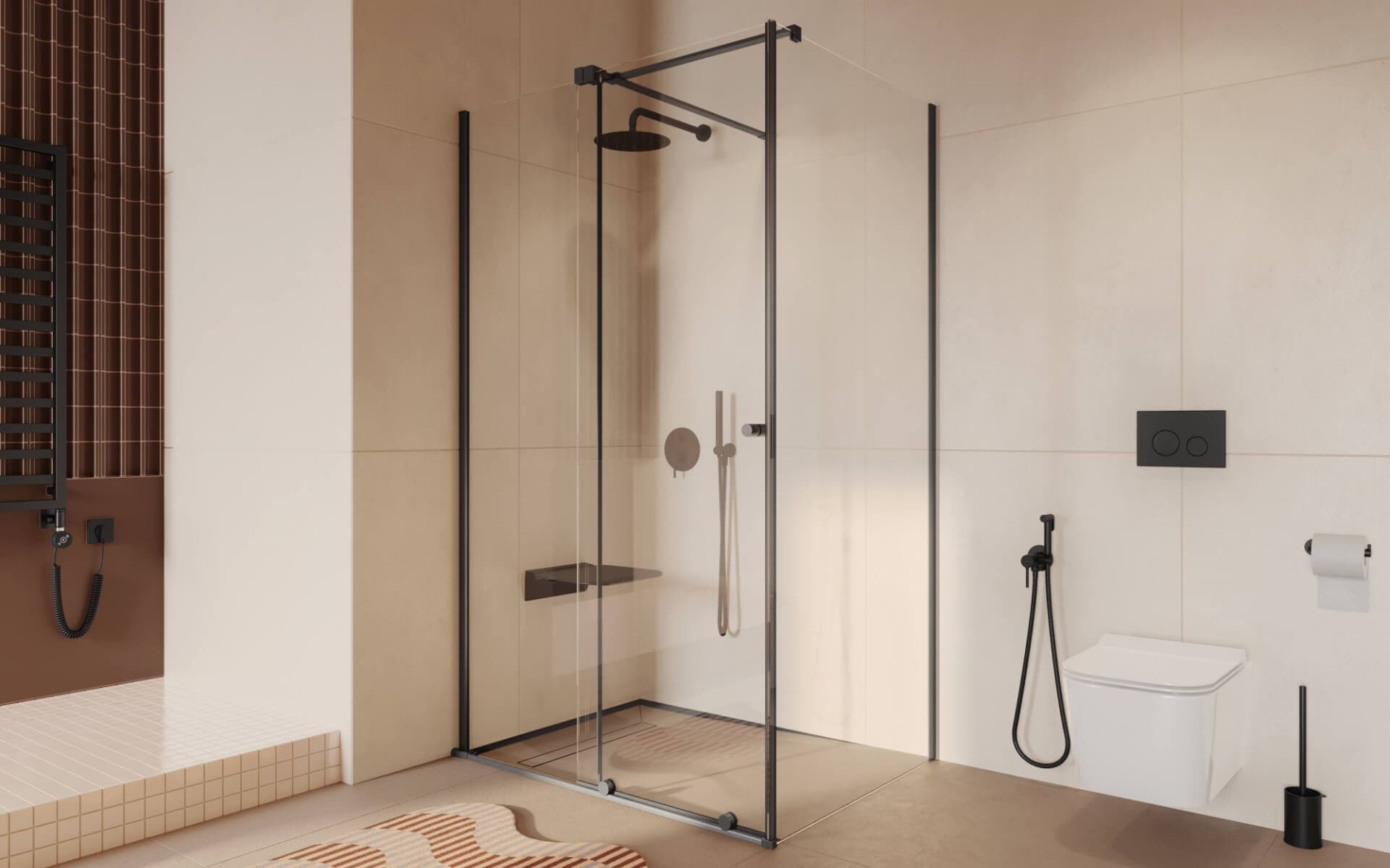 Ortigo kabina prostokątna narożna 120x90 cm, drzwi przesuwne, powłoka Clean Control, czarny mat