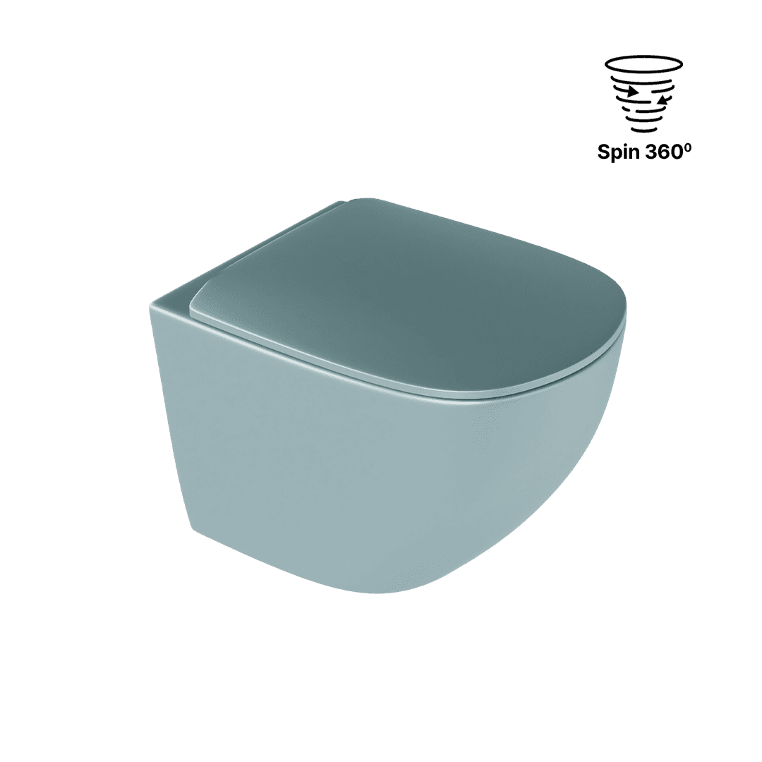 Luqa miska WC 48 cm wisz膮ca bezrantowa, z system sp艂ukiwania Spin 360, z desk膮 wolnoopadaj膮c膮, mint blue mat