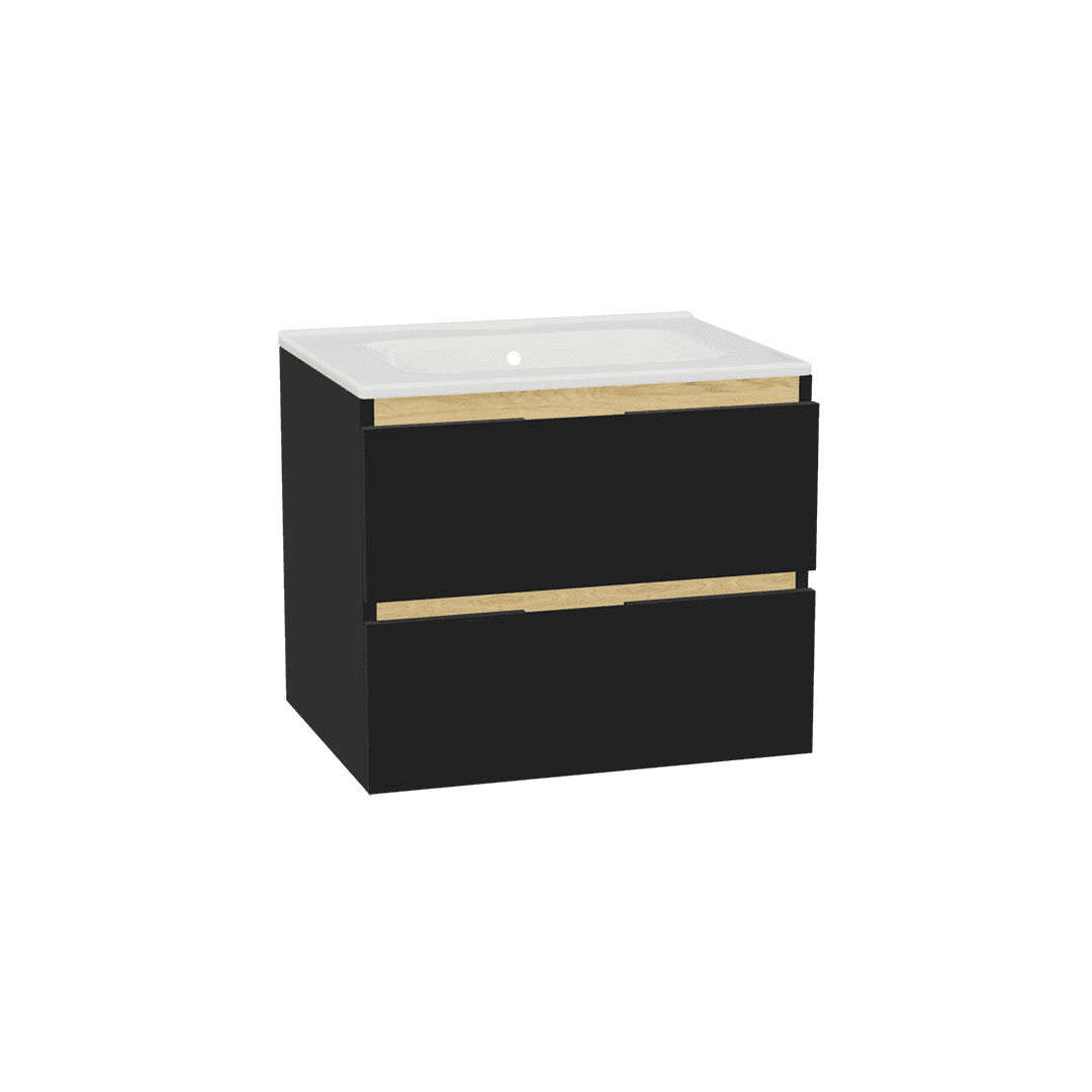 Tuto 2.0 szafka wisz膮ca 60 cm 2 szuflady front g艂adki niski, umywalka Pik, czarny mat/ czarny mat